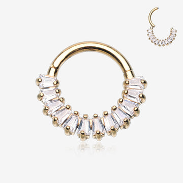 Golden Brilliant Baguette Sparkles Array Seamless Clicker Hoop Ring